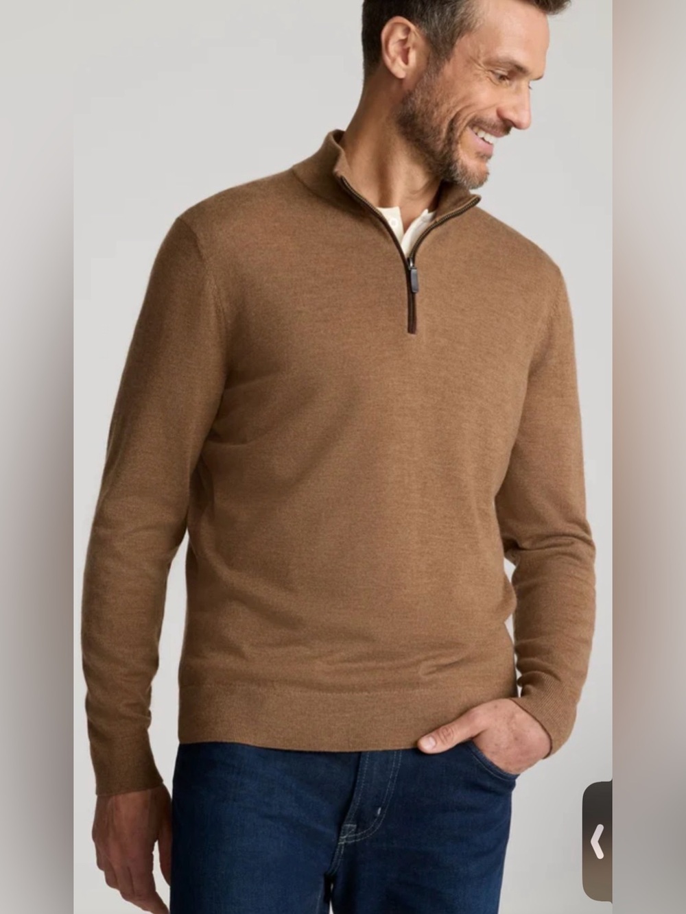 Men's Quarter-Zip Wool Blend Sweater - Brown